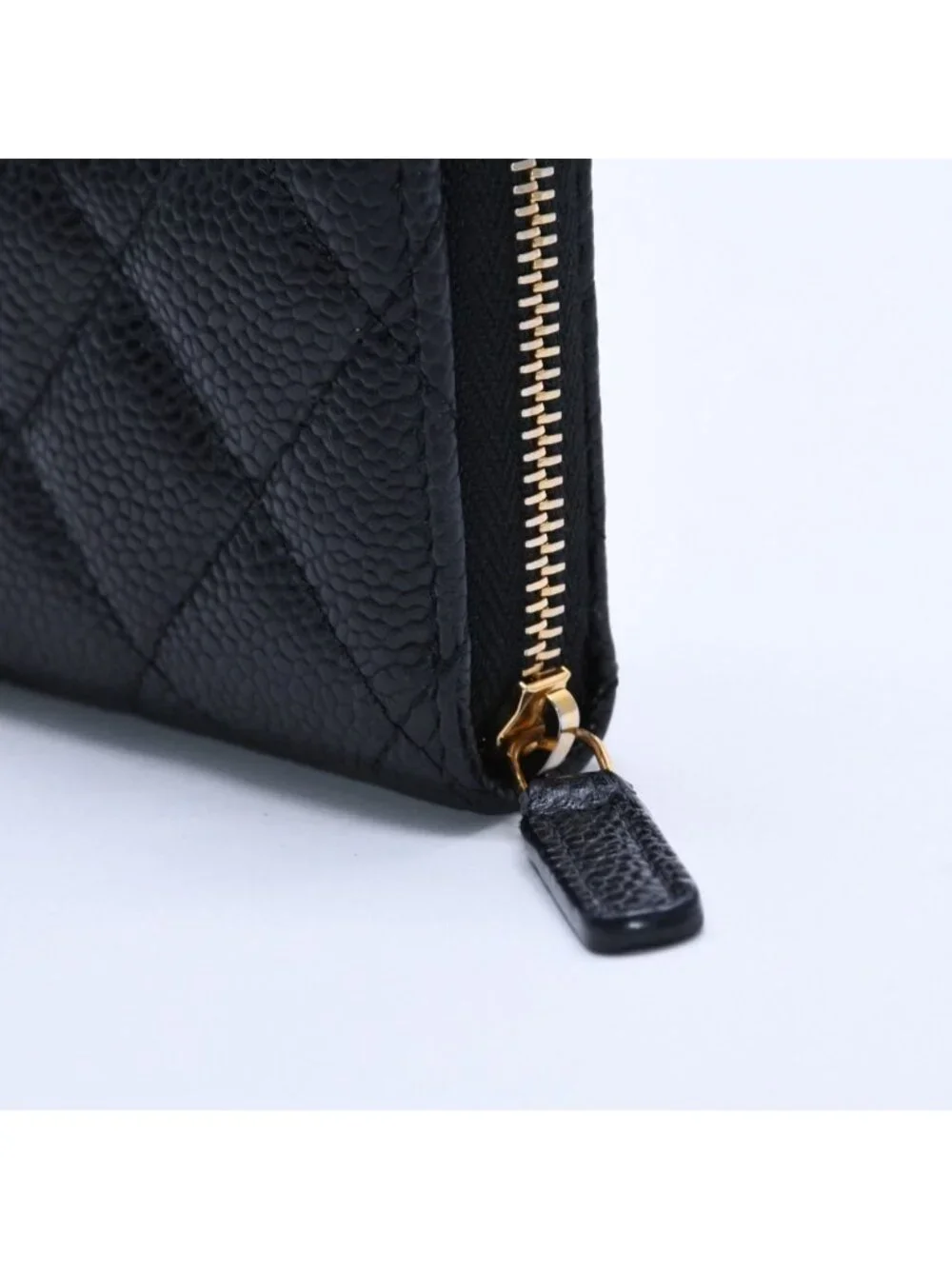 Chanel Classic Zip Coin Purse Quilted Caviar Leather Stand Black Wallet Card